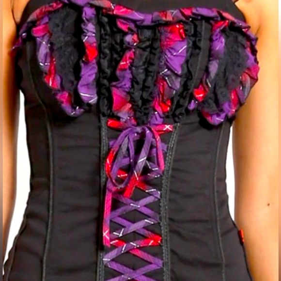 Tripp nyc ~Purple PLAID Ruffle Corset Top •size XL - Picture 2 of 3